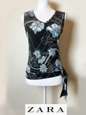 VTG Zara Woman Collection (ZW) Floral Sleeveless Tank Top Size M EUC